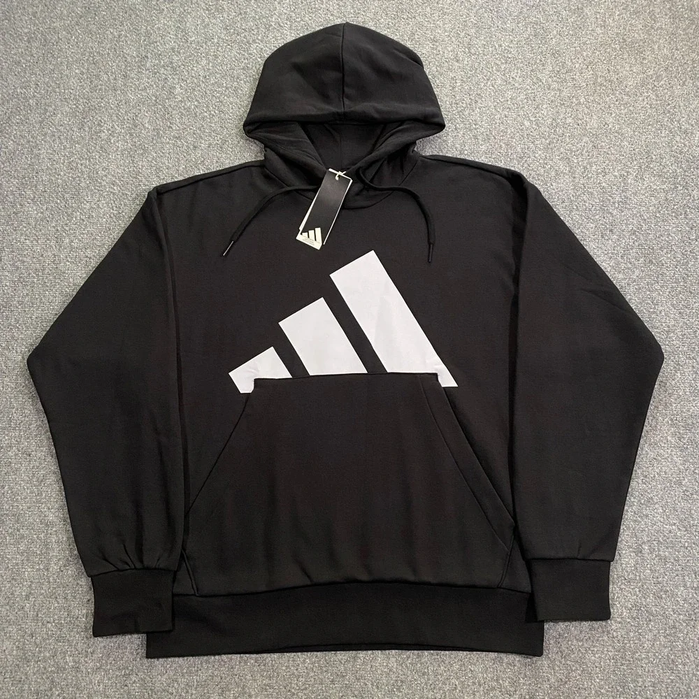 Adidas Trefoil Big Logo Sweatshirt Hoodie Mens XL Black White Fleece Pullover